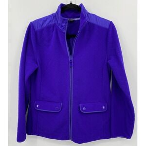 Talbots Quilted Fleece Jacket Womens Small Purple Full Zip Mock Neck Preppy